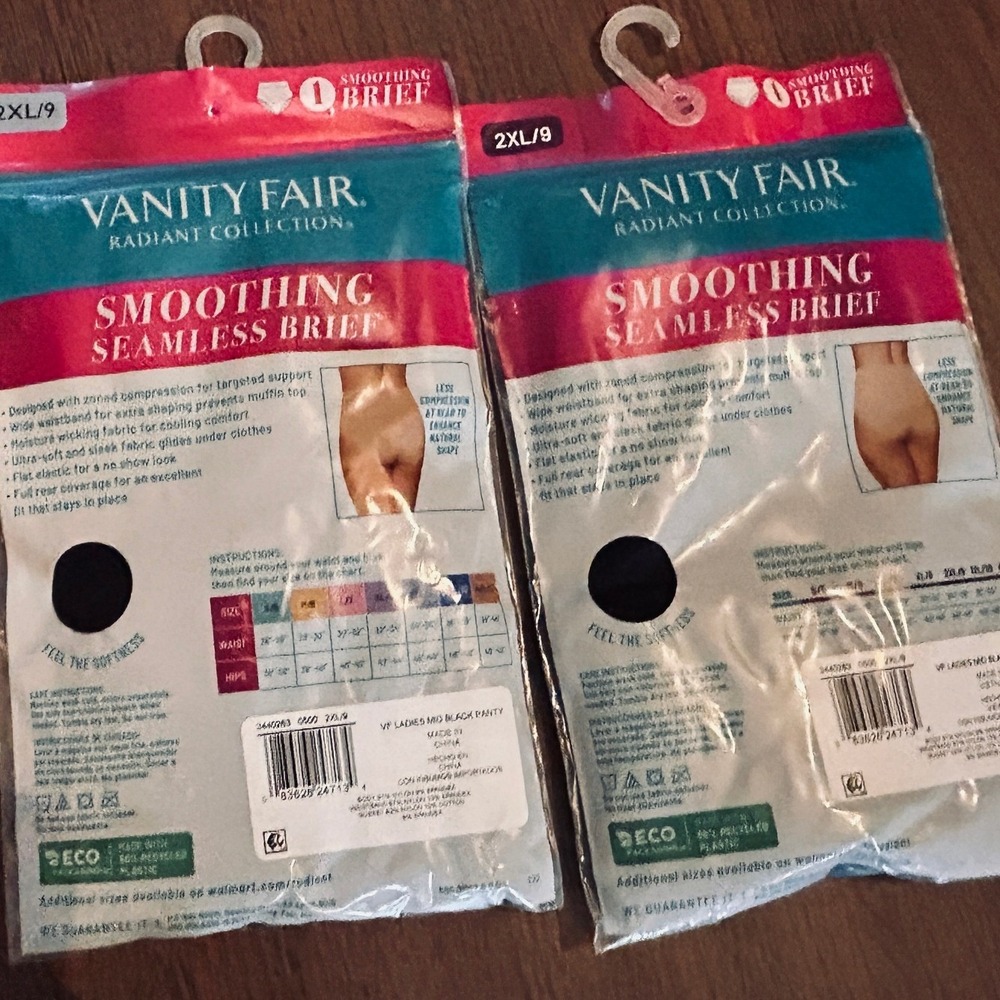 Vanity Fair Smoothing Seamless Brief Women 2XL Black NEW 2 Pack Tummy Control
